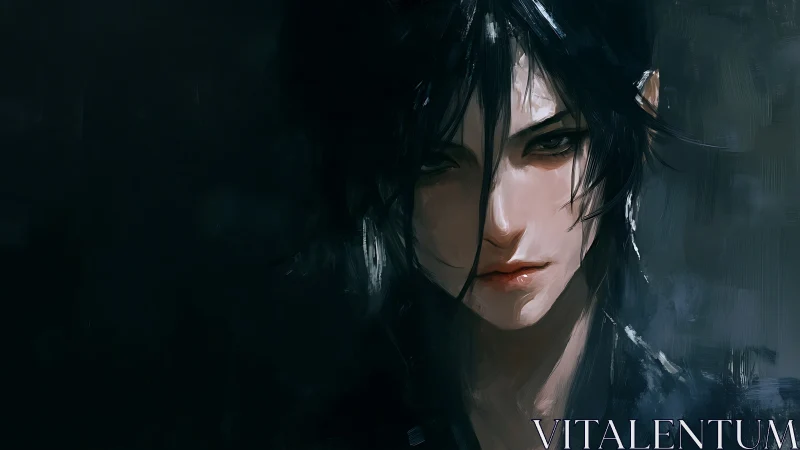 Moody anime portrait renders a pale, androgynous face in shadow