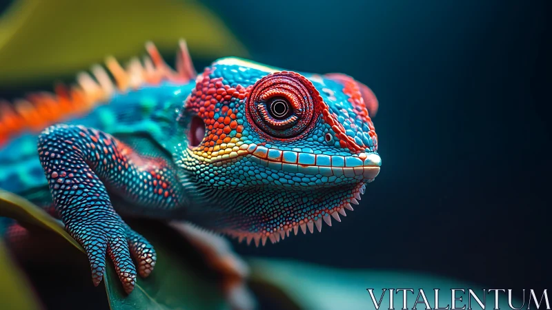 Vibrant macro portrait captures detailed tropical chameleon