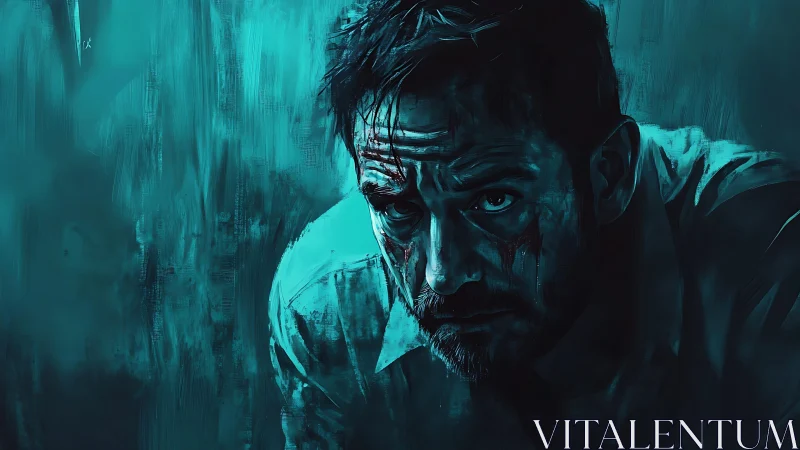 Bleeding teal resolve in a storm of haunted brushstrokes.