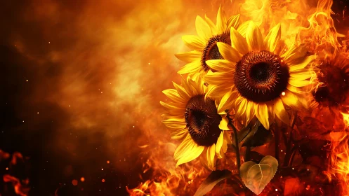 Sunflowers Ablaze: Nature's Radiant Symphony in Flames.