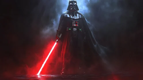 Shadowed space warlord ignites crimson storm of light.