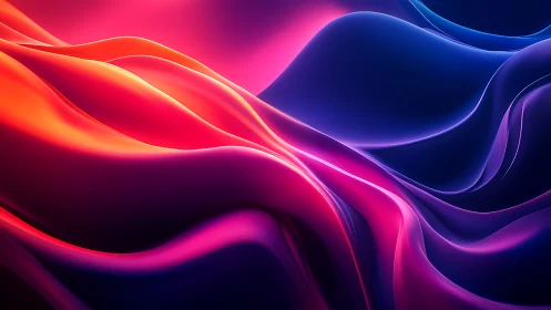 Layered gradient waves in red, magenta, and blue field.