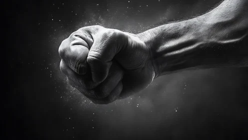 Clenched Cosmos: Power Crystallized in Monochrome.