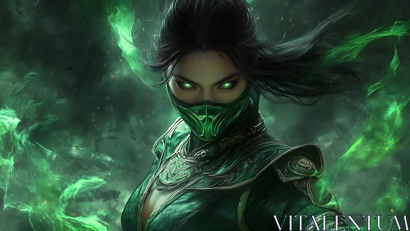 Mystic emerald warrior wrapped in swirling green magic power.