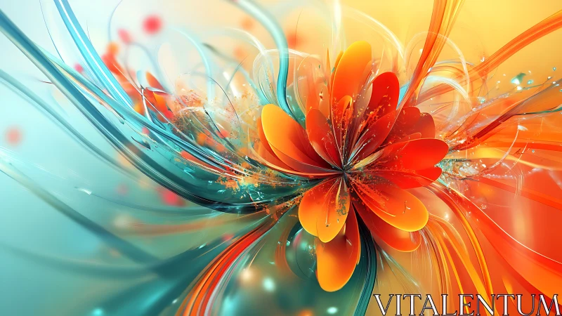 Radiant abstract flower explodes in luminous orange and teal energy