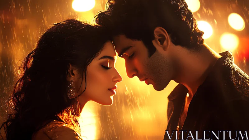 Romantic Profile Silhouettes with Atmospheric Golden Hour Bokeh Lighting