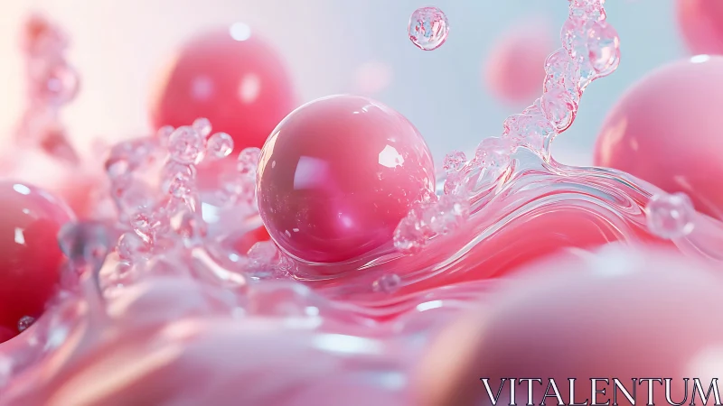 3D pearlescent spheres suspended in liquid wave dynamics.