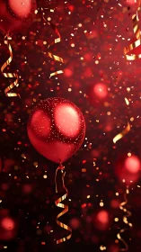 Crimson Reverie: Balloon's Glittering Dance Through Fire.
