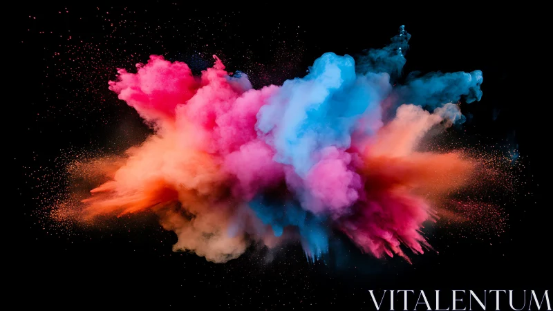 Color powder cloud burst on black background artwork.