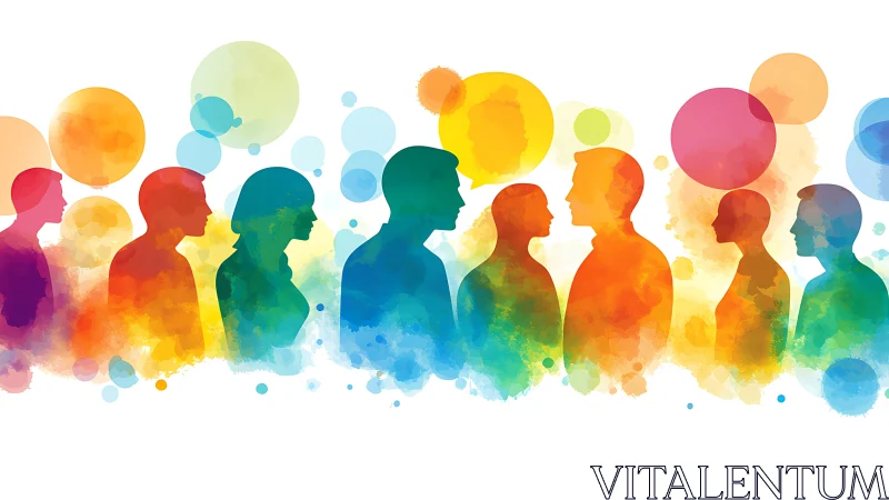 Colorful silhouettes illustrate collaborative group dialogue