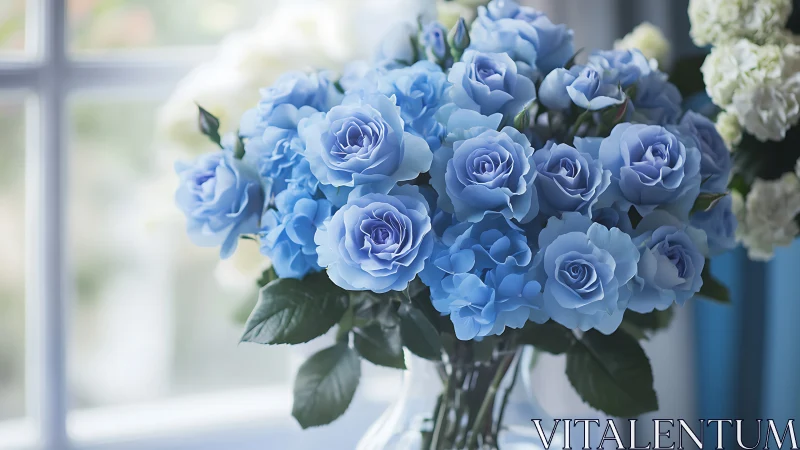 Serene Blue Roses by the Window.