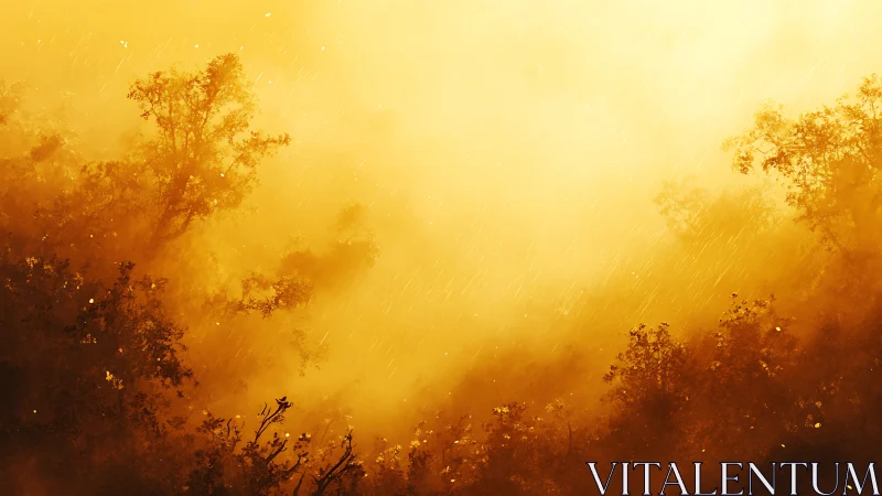 Atmospheric landscape with obscured vegetation and warm light diffusion