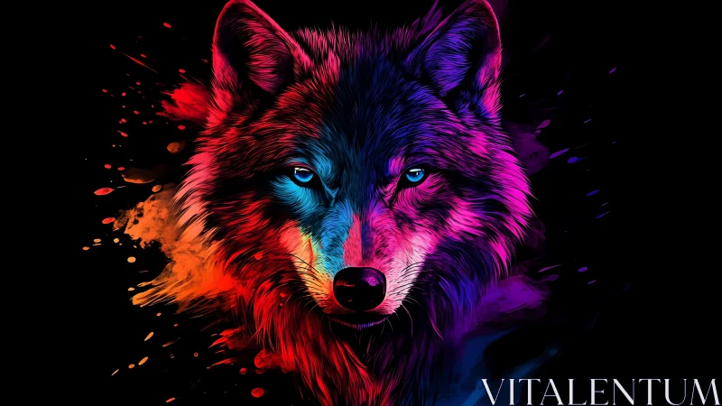 Neon wolf gazes boldly in radiant splashes of color