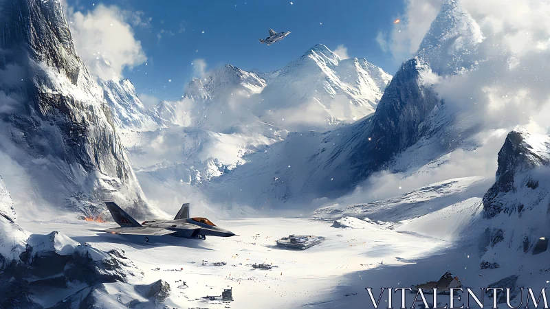 Stealth jet rendezvous in a blinding cathedral of winter peaks.