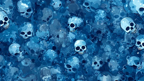Blue chromatic skull cluster pattern with layered translucency