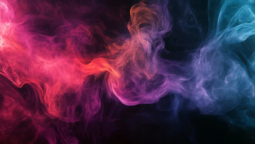Multicolored smoke wisps on dark background in motion.