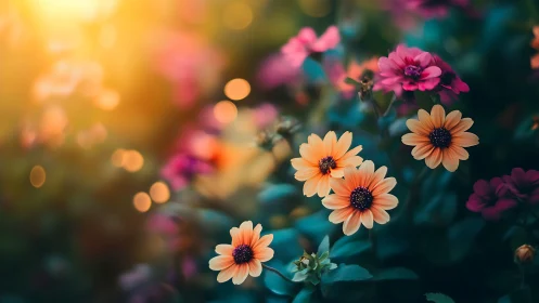 Radiant Dahlias in Golden Sunset Glow.