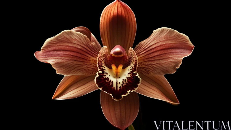 Macro orchid portrait on black with sculpted petal geometry.