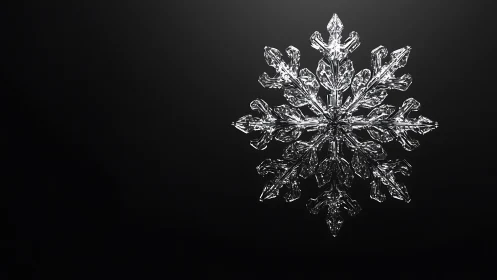 Isolated crystalline snowflake on dark neutral gradient field.
