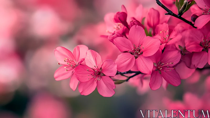Pink flowering branch with shallow depth focus