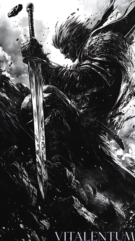 Storm-torn warrior listens to the sword’s thunderous silence