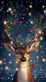 Whimsical reindeer portrait with glowing festive antlers.