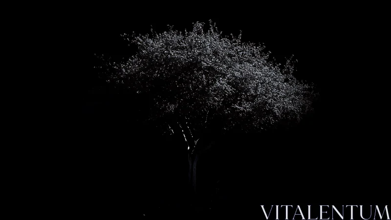 Isolated blossom tree captured with high contrast nocturnal lighting