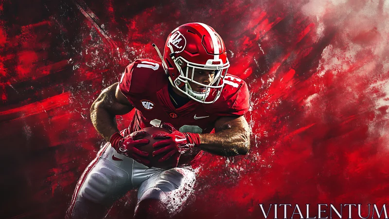 Football runner drives forward through explosive red impact