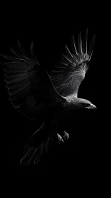 High-contrast avian silhouette with articulated wing dynamics.