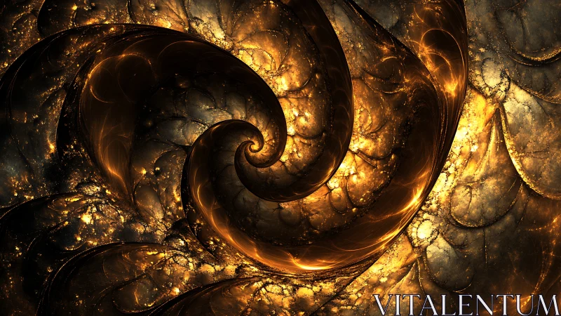 Golden fractal vortex swirls through cosmic, molten light.