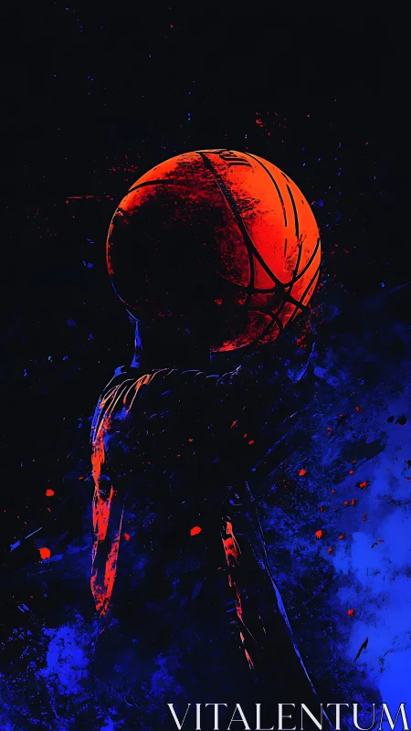 Neon midnight baller cradling a blazing cosmic basketball.