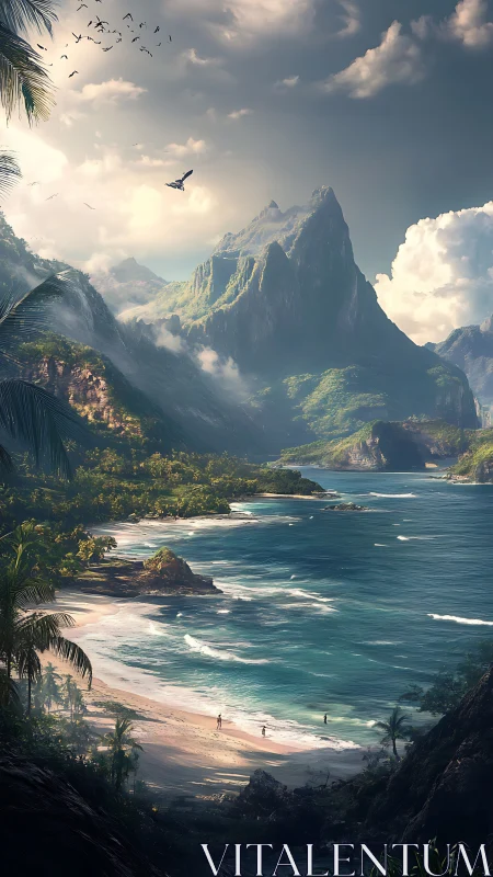 Tropical Island Paradise with Dramatic Mountain