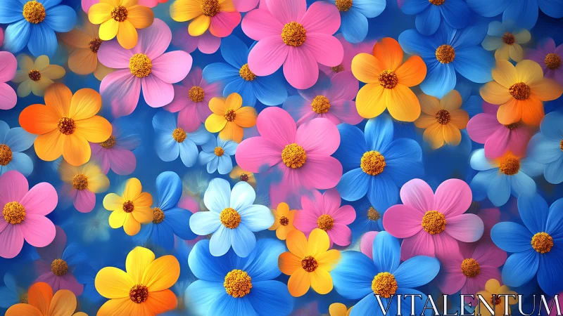 Vibrant Multi-Colored Cosmos Flowers in Digital Bloom.