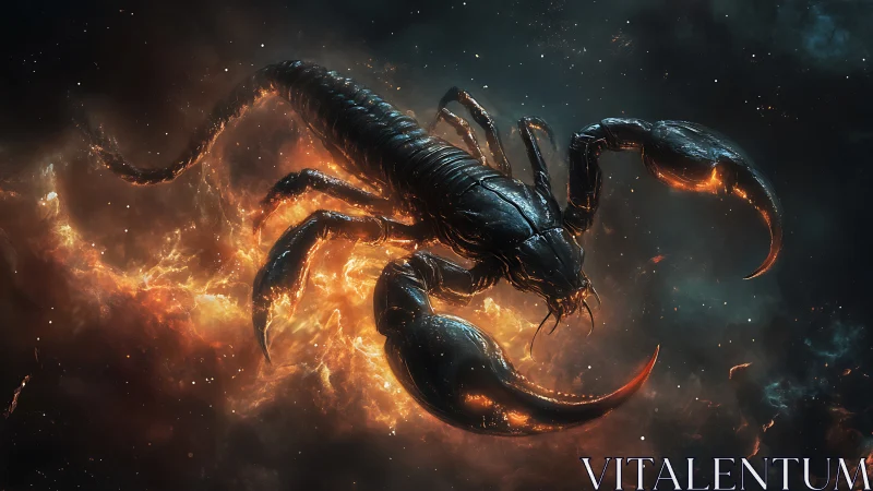 Cosmic scorpion rendered in glowing interstellar cloud.
