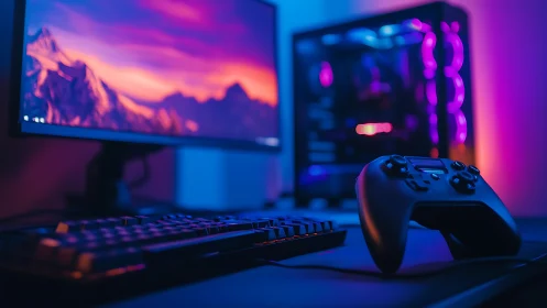 RGB-lit gaming workstation showcases console-style controller