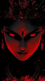 Crimson-eyed goddess carves a doorway through the dark