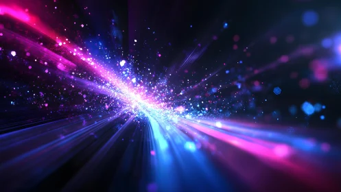 Vibrant abstract light burst with glowing particles in digital art.