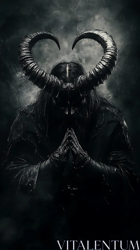 Dark horned figure in quiet, shadowy, contemplative stillness.