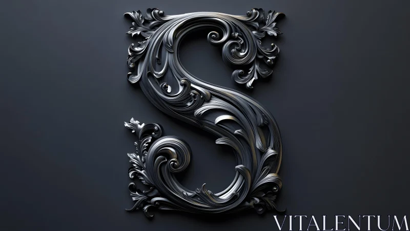 Ornate Metallic Letter S with Intricate Baroque Flourishes.