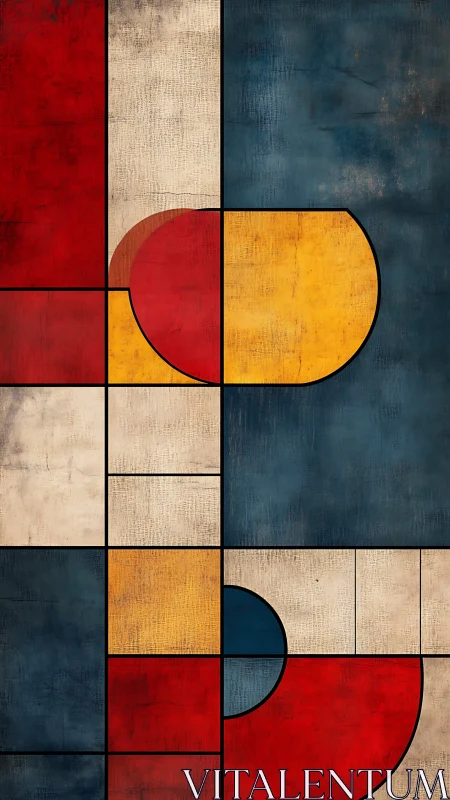 Geometric abstraction with textured quadrants and intersecting arcs