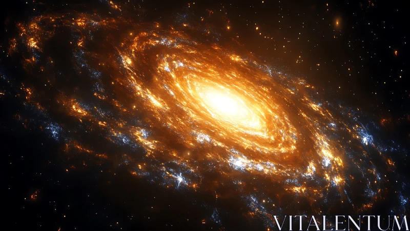 Blazing spiral galaxy core amid radiant cosmic dust fields.