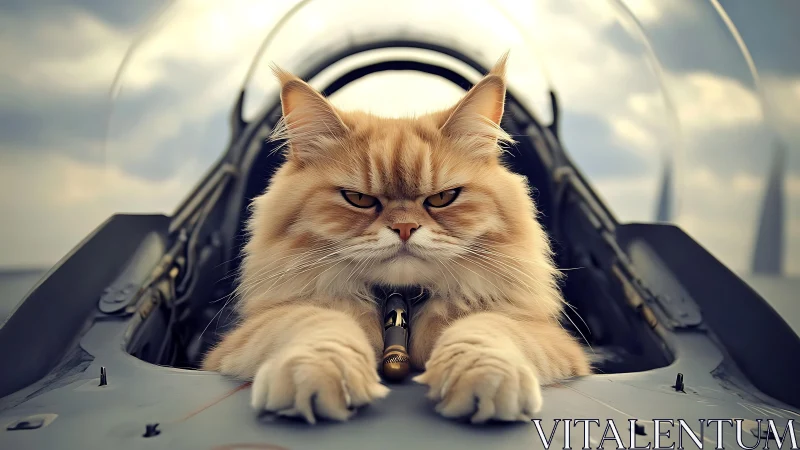 Fluffy Cat Pilot Commands the Cockpit with Adorable Authority.