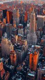 Sundown skyscraper canyon where glass towers drink fire.