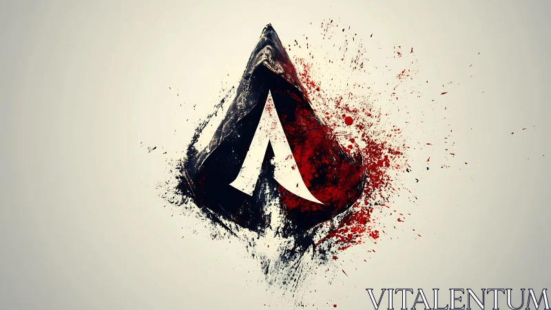 Abstract splattered emblem radiates sharp, dramatic energy