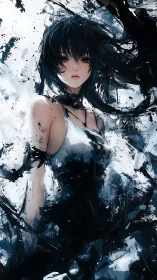 Storm-touched girl rising from swirling ink and light.