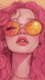 Close-up digital portrait of woman with pink hair and glasses.