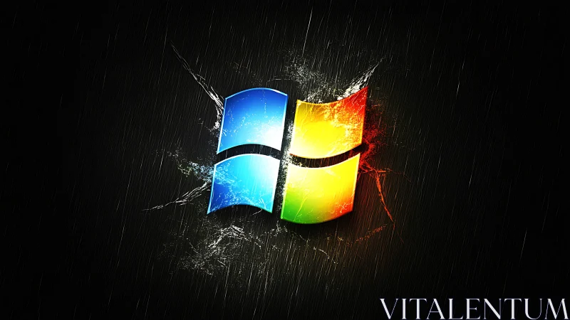 Colorful window logo shatters against dark textured background