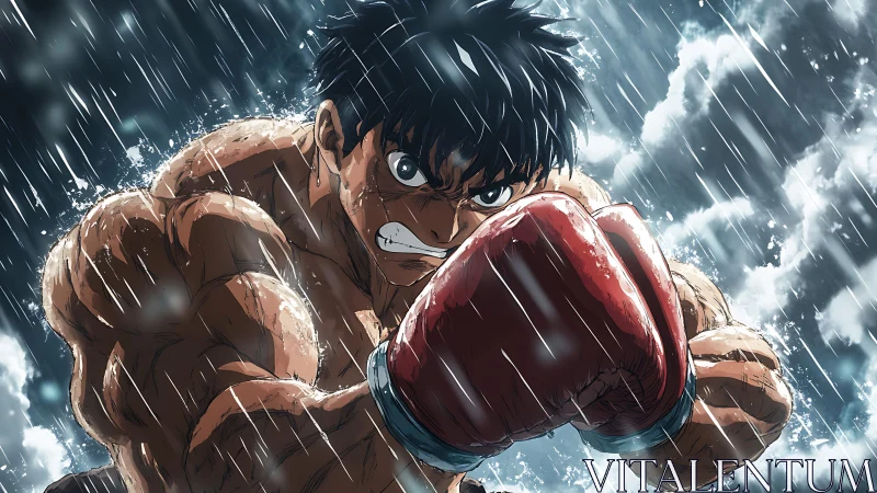 Storm-lit anime boxer throws a powerful punch with heart