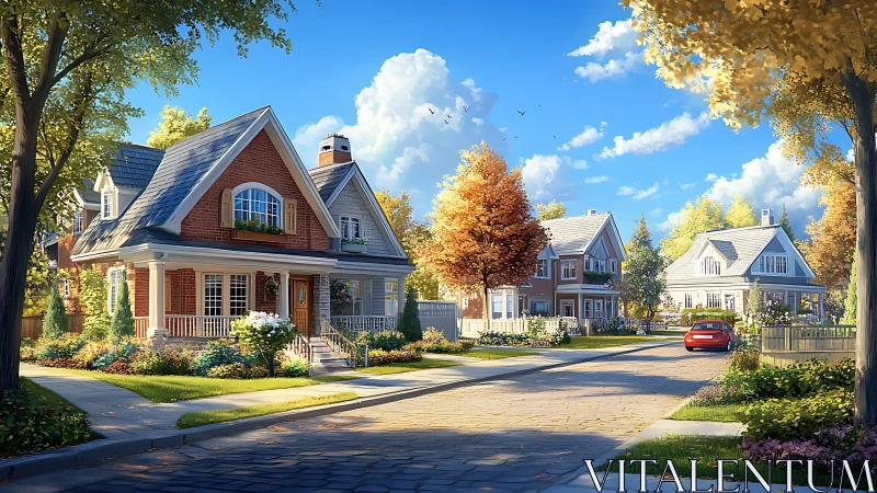 Tree-lined residential street shows detached suburban houses