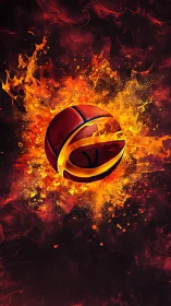 Flaming court comet basketball ignites molten night sky.